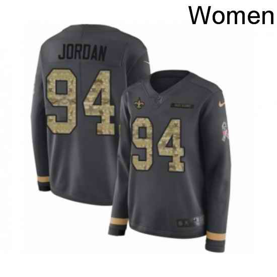 Womens Nike New Orleans Saints 94 Cameron Jordan Limited Black Salute to Service Therma Long Sleeve NFL Jersey